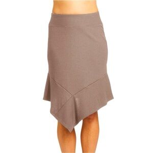 Fig Clothing Oma ribbed body con asymmetrical high low beige oatmeal color skirt